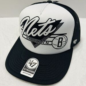 '47 Brand Brooklyn Nets Hang Out Trucker‎ Hat Cap Adjustable Black White Foam